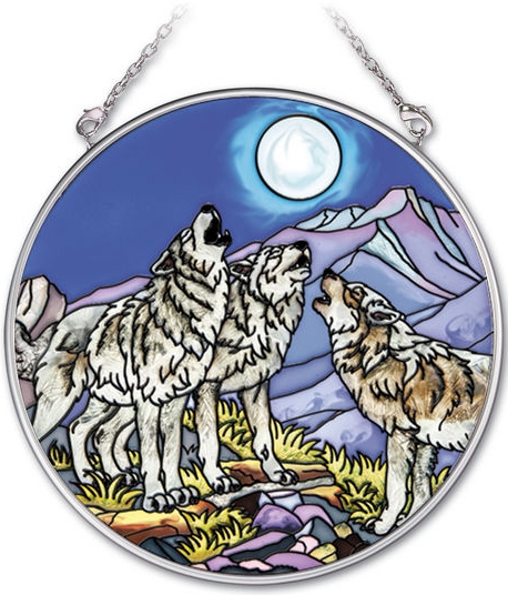 Amia 41731 Wolf Pack Medium Circle Suncatcher Glass $16.99