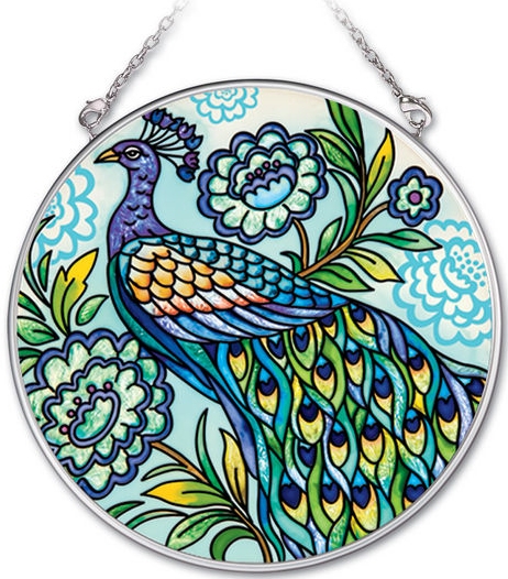 Amia 41919 Decorative Peacock Medium Circle Suncatcher Glass $16.99