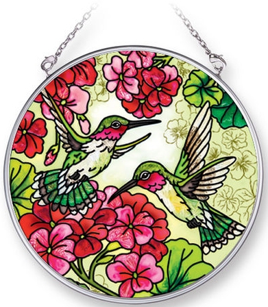 Amia 42275 Hummingbird & Red Geraniums Medium Circle Suncatcher Glass $16.99