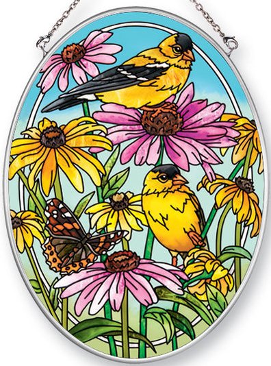 Amia 42471 Golden Finches Medium Oval Suncatcher Glass $21.99