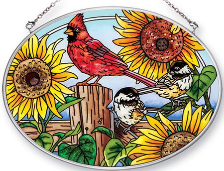 Amia 42473 Sunflowers Songbirds Medium Oval Suncatcher Glass $21.99