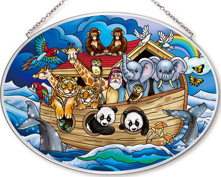 Amia 42553 Noah's Ark Medium Oval Suncatcher Glass $21.99