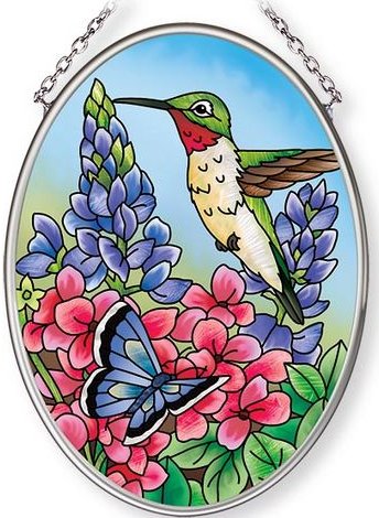 Amia 42686 Hummingbird Heaven Small Oval Suncatcher Glass $14.99