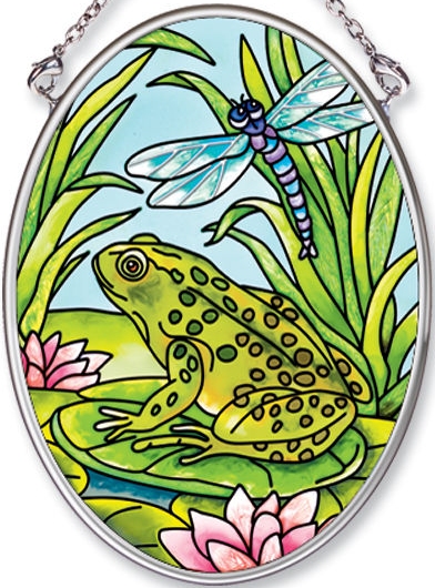 Amia 5546 Frog and Dragonfly Comp Small Oval Suncatcher Glass $14.99