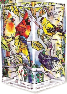 Amia 6359 Songbirds Rectangular Vase Votive Holder Glass $50.99