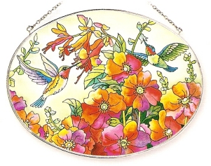 Amia 7259 Hummingbird Hideaway Large Oval Suncatcher Glass $27.99