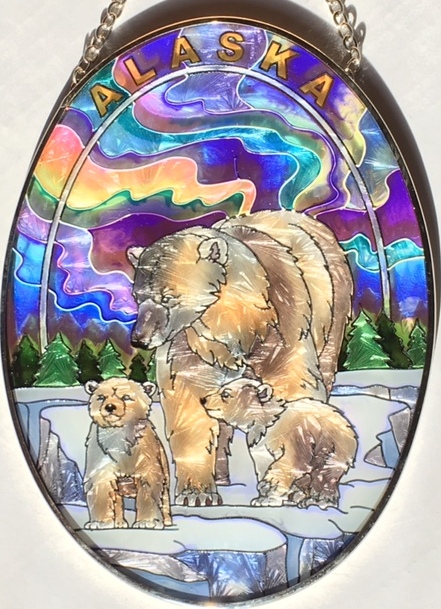 Amia 7415 Polar Bear Northern Lights Medium Oval Suncatcher Glass  $21.99