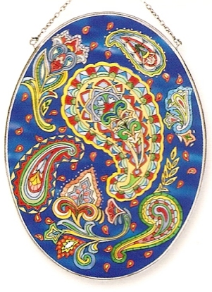Amia 7833 Navy Paisley Large Oval Suncatcher Glass $27.99