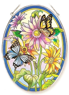 Amia 7985 Daisy Butterfly Large Oval Suncatcher Glass $27.99