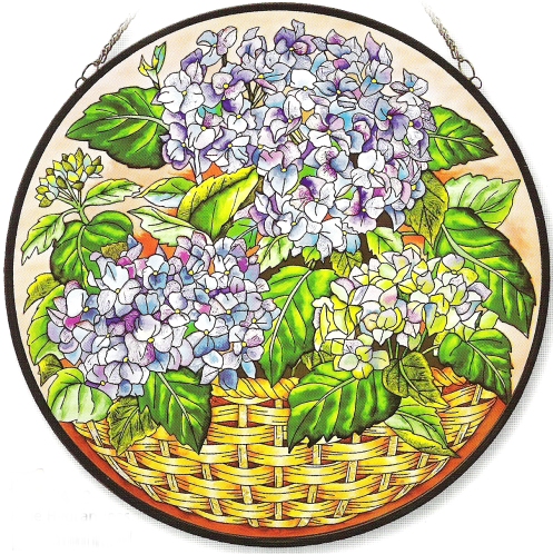 Amia 8413 Blue Hydrangeas Large Circle Panel Glass  $75.99