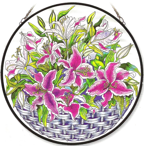 Amia 8414 Lilies and Buds Large Circle Panel Glass $75.99