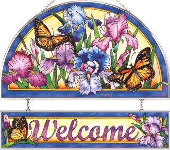 Amia 9416 Iris & Butterflies Welcome Panel Glass $53.99