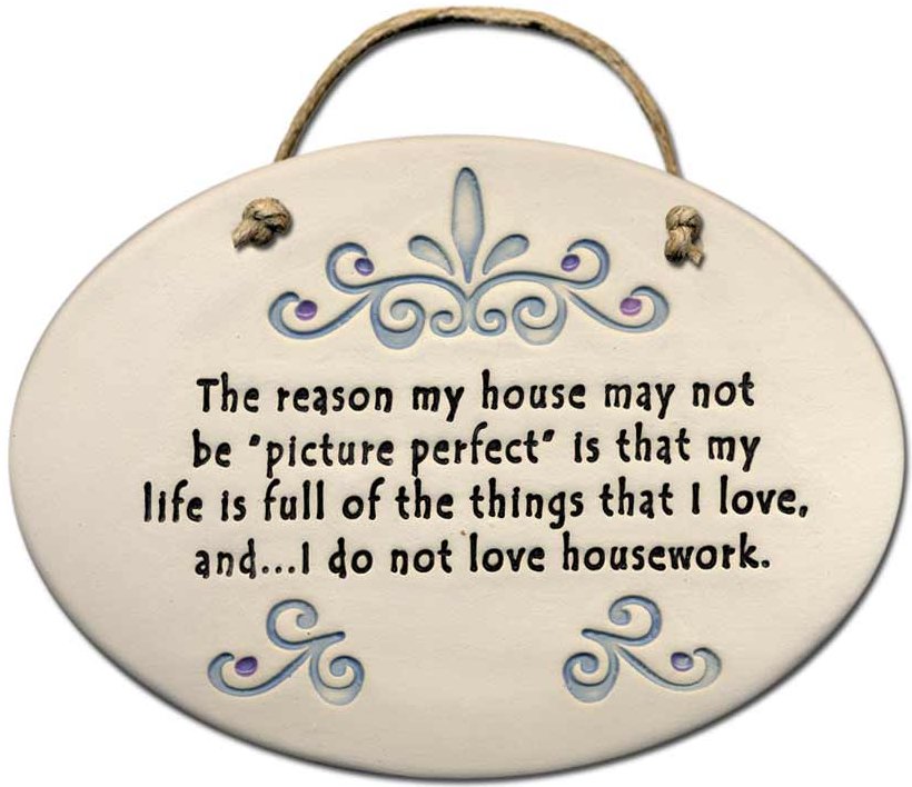 August Ceramics 4098B Scroll The reason that my house is not picture perfect Oval Plaque Ceramic United States $16.49