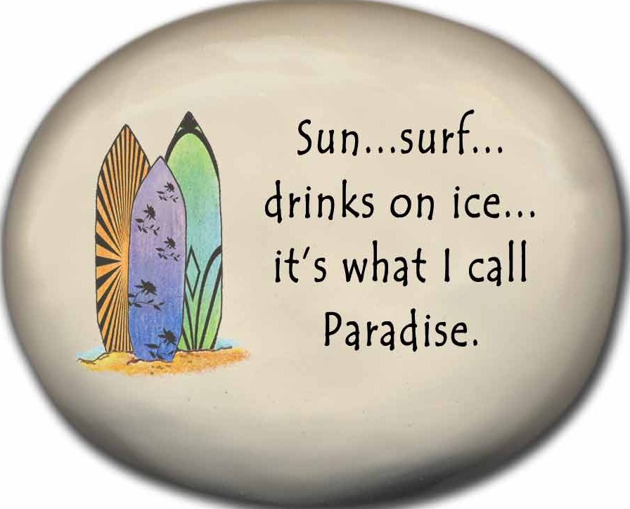August Ceramics 8127A Surfboards Sun Surf Drinks on ice... paradise Mini Rock Ceramic United States $10.99