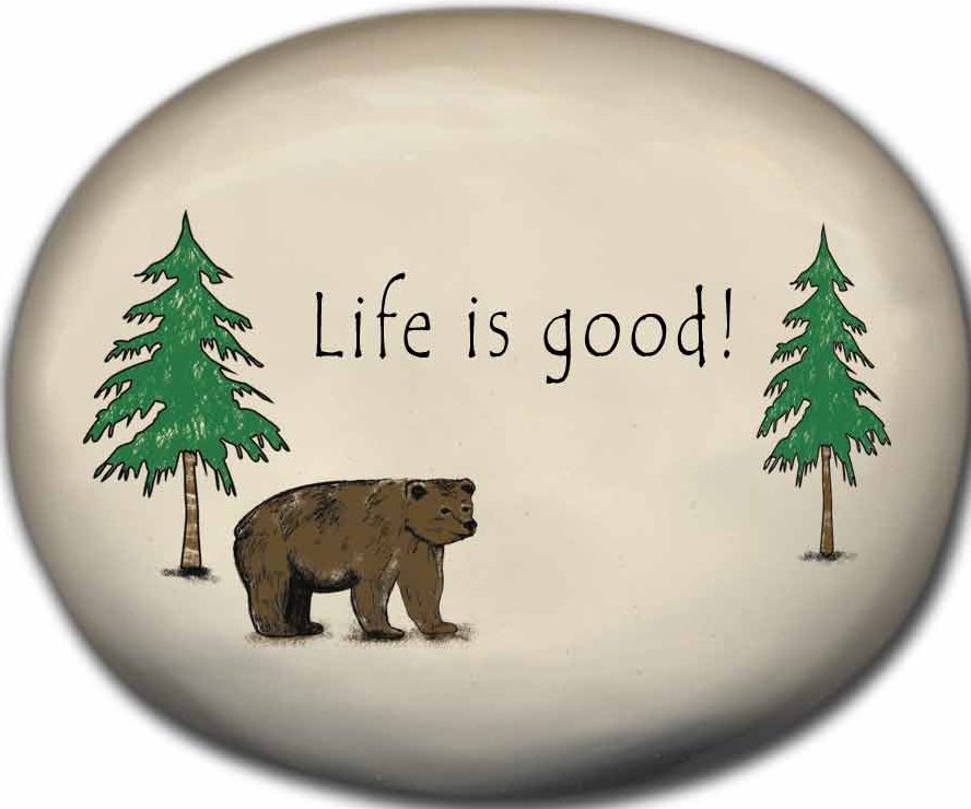 August Ceramics 8155A Bear: Life is good Mini Rock Ceramic United States $10.99