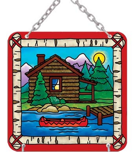 Joan Baker Designs SFS4008 Cabin & Canoe Painted Glass $12.99