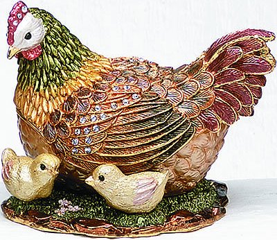 Kubla 41-4034 Hen Jeweled Box Pewter & Enamel $45.99