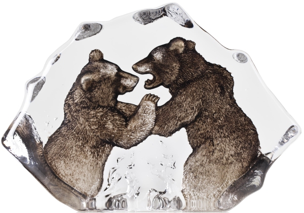 Mats Jonasson Crystal 34173 Fighting Bears Painted $400.00