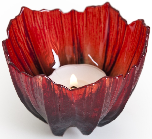 Mats Jonasson Crystal 56097 Poppy Votive Red Black NEW $45.00