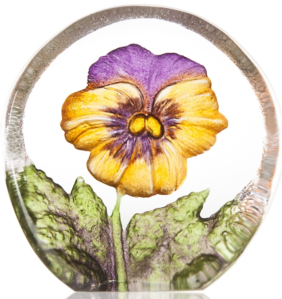 Mats Jonasson Crystal 88216 Miniature Pansy Yellow Purple NEW $100.00
