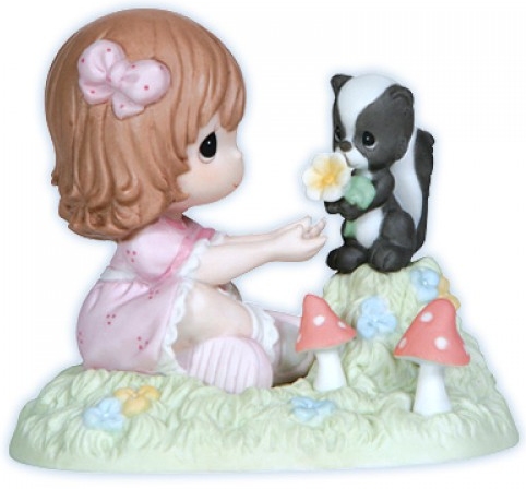 Precious Moments 121017 Girl Receiving Flower From Skunk Figurine Porcelain $45.99