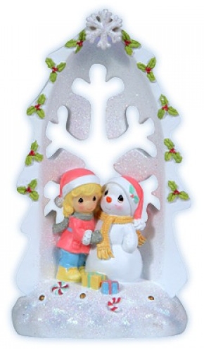 Precious Moments 121412 LED Girl with Snowman Figurine Resin $18.99