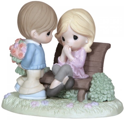 Precious Moments 124012 Boy Giving Flowers To Girl On Bench Figurine $65.99