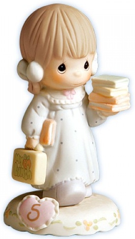 Precious Moments 136247B Brunette Girl WofLunch Box and Books Age 5 Figurine $30.99