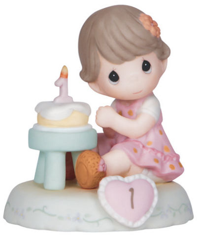 Precious Moments 142010B Brunette Girl with Cake Age 1 Figurine $40.99