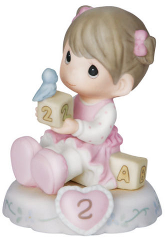 Precious Moments 142011B Brunette Girl with Blocks Age 2 Figurine $40.99