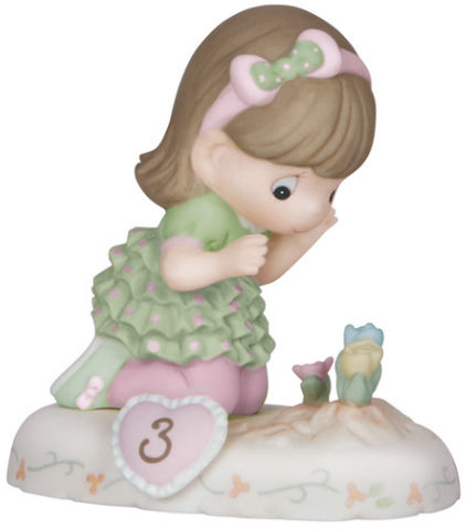 Precious Moments 142012B Brunette Girl with Flowers Age 3 Figurine $45.99