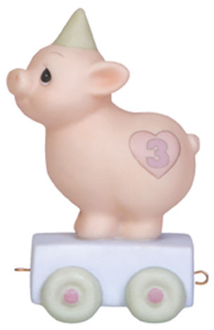 Precious Moments 142023 Birthday Train Piggy Age 3 Figurine $27.99
