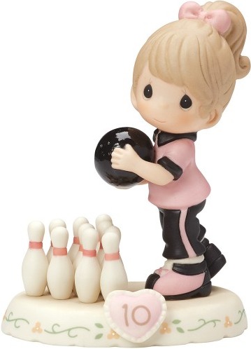 Precious Moments 154037B Brunette Girl Bowling Age 10 Figurine $47.99