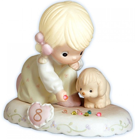 Precious Moments 163759 Girl WofPuppies and Marbles Age 8 Figurine $38.99