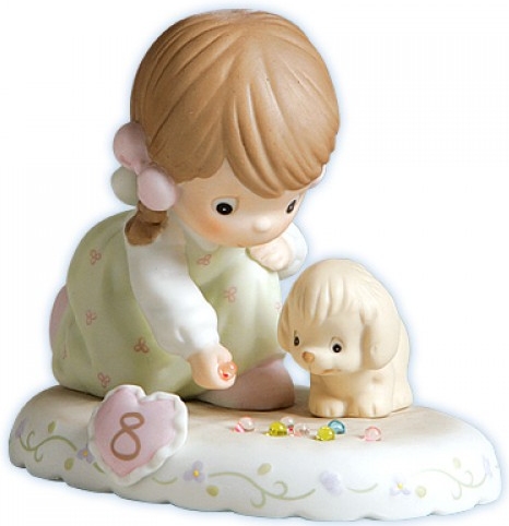 Precious Moments 163759B Brunette Girl WofPuppies and Marbles Age 8 Figurine $38.99