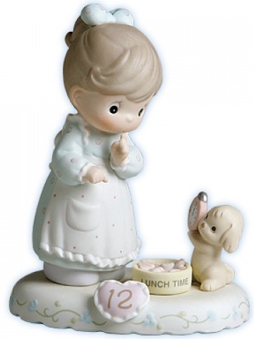 Precious Moments 260932B Brunette Girl WofPuppy At Lunch Age 12 Figurine $40.99