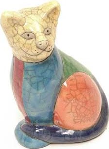 Raku South Africa C18 Cat Sitting with Large Ears Raku Glazed Pottery  $46.99