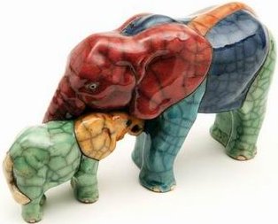 Raku South Africa E31 Elephant & Calf Baby Raku Glazed Pottery $72.99