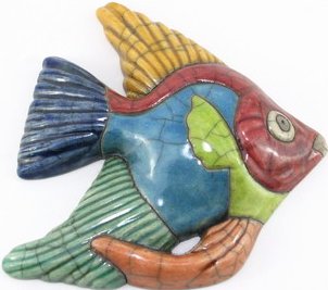 Raku South Africa F39 Angelfish Large Raku Glazed Pottery $42.99
