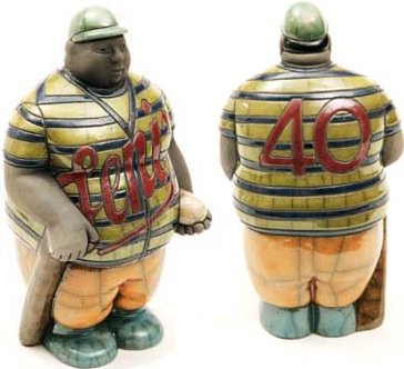 Raku South Africa PB02 Mr Potbelly Baseball Player Raku Glazed Pottery $56.99