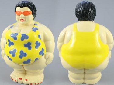 Raku South Africa PB14GU Giant Ms Potbelly Swimmer Underglaze Raku Glazed Pottery $124.99