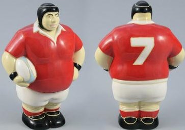 Raku South Africa PB26U Mr Potbelly Rugby Player Underglaze  Raku Glazed Pottery  $59.99