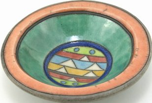 Raku South Africa R3 Rim Bowl with Ethnic Design Small Raku Glazed Pottery  $59.99