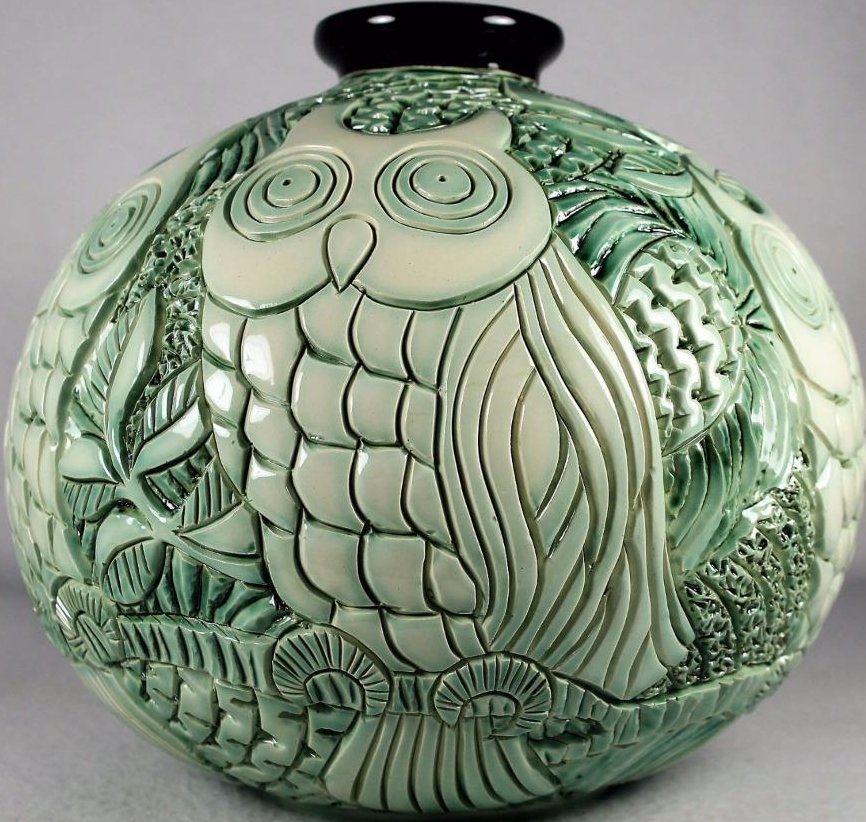 De Rosa Collections H02 Owls Green Vase Collection Ceramic w/ Gold & Platinum Uruguay $319.99