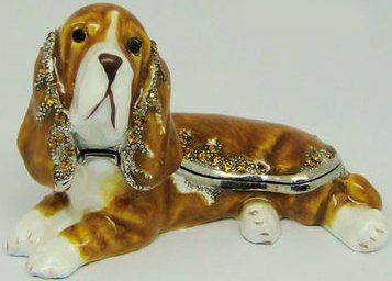 Welforth J2095 Basset Hound Jeweled Box Enameled Pewter $24.99