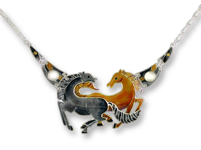 Zarah Co Jewelry 579377 Moonstone & Horses Necklace Sterling Silver $0.00